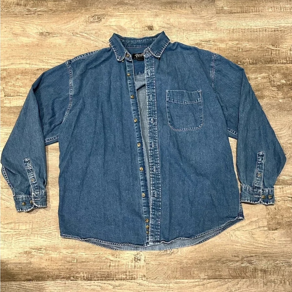 EDDIE BAUER Jean Jacket Womens Size L Denim Blue Trucker Button Up